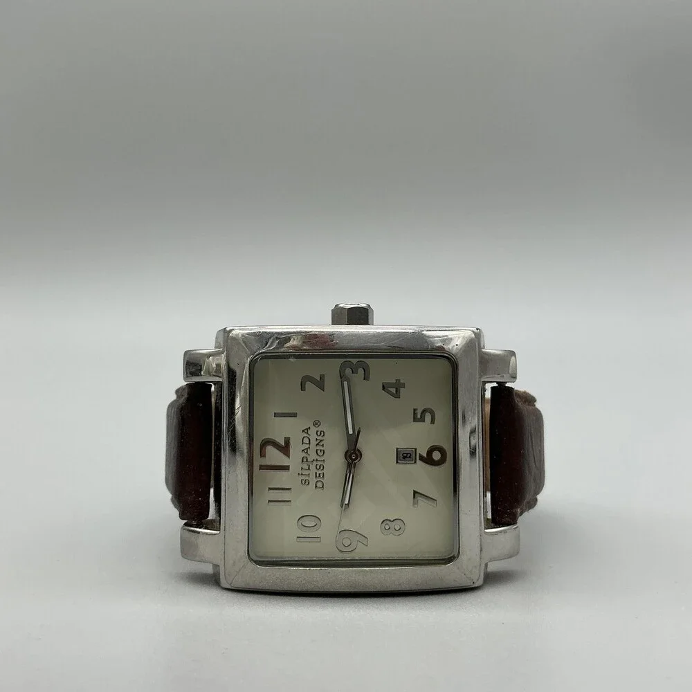Silpada Designs Womens Watch 35mm Cream Dial Brown Leather Date New Battery